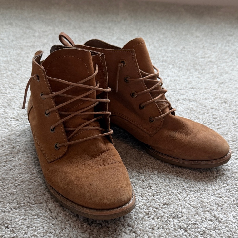Tan Suede Lace-Up Ankle Boots
